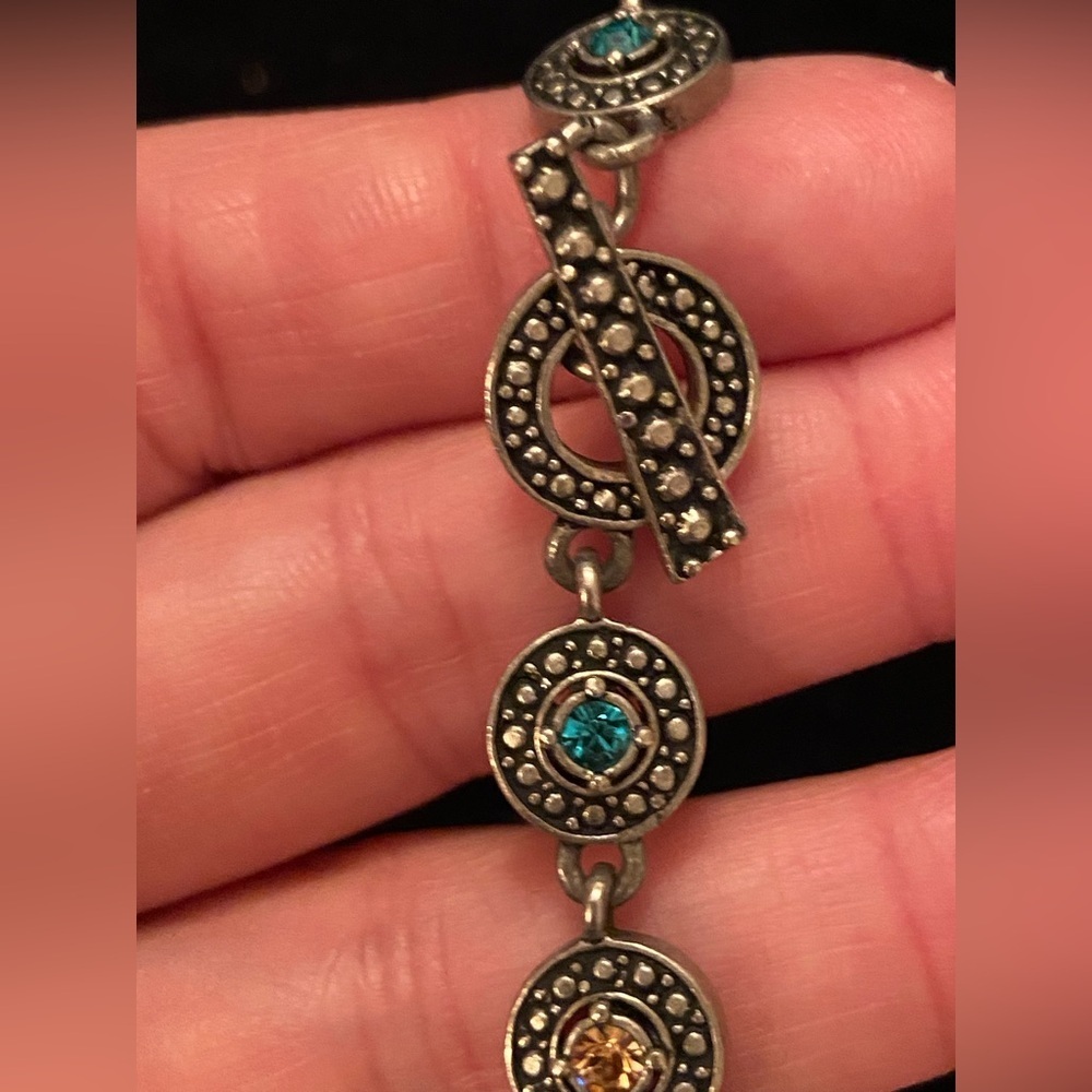 M4M Ellen Mann Sky Bracelet Pewter Finish Blue & Brown Crystals - Picture 7 of 9